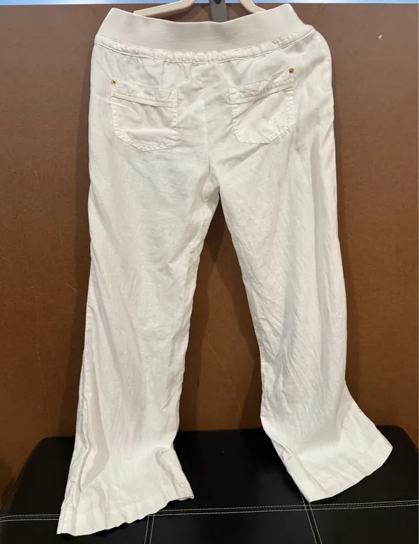 Guess linen woman off white pants M drawstring - Image 5