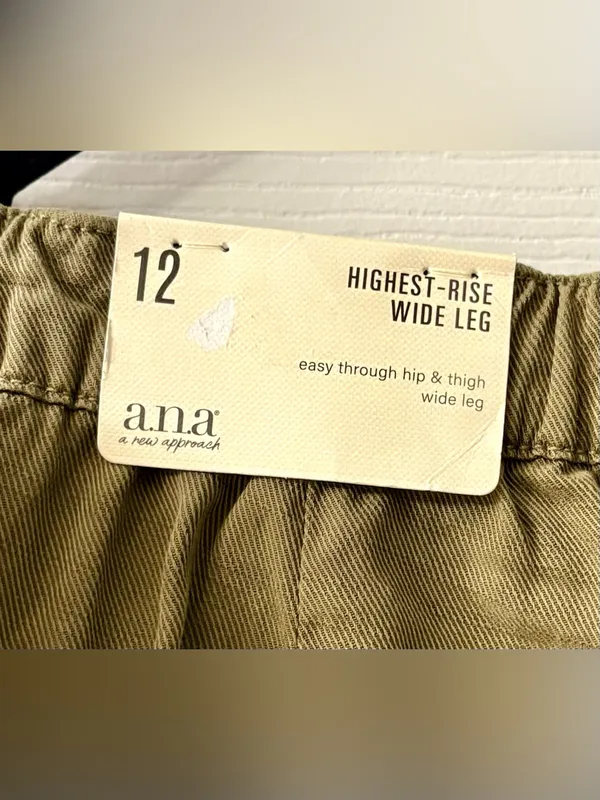 a.n.a Olive Wide-Leg Highest Rise Pants size 12 NWT - Image 3