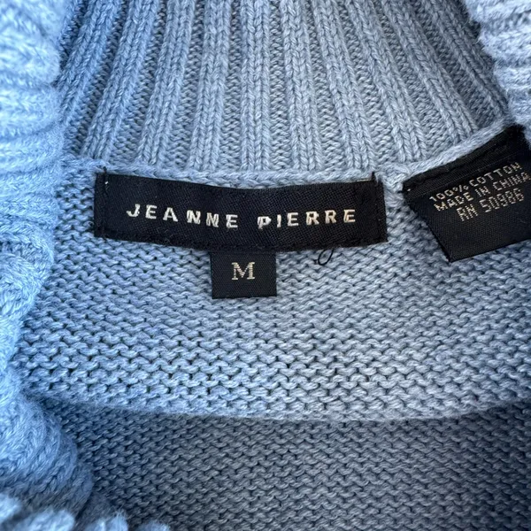 Jeanne Pierre Light Blue Cowl Neck Cotton Sweater Size Medium - Image 4