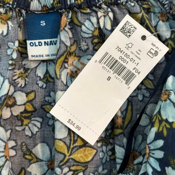 NEW Old Navy Size S Smocked Puffed Sleeve Blouse Top Blue Floral V Neck - Image 3