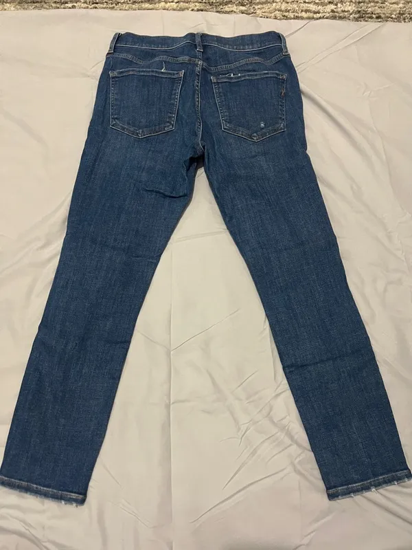 Express Blue Distressed Mid-Rise Cropped Skinny Jeans - Image 4