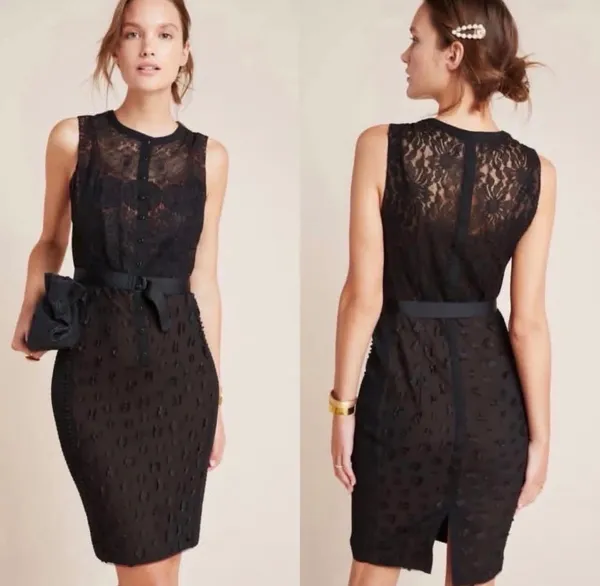 Byron Lars Anthropologie Gisella Lace Floral Appliquè Sheath Dress Sz 4 - Image 2
