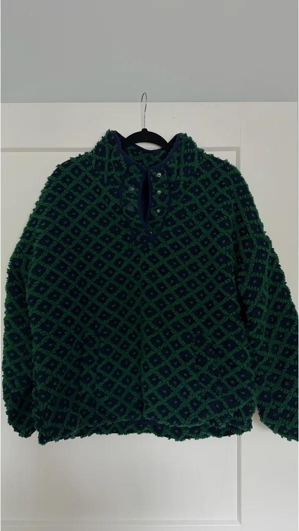 Oversized Fleece Quarter Button Pullover Green Size XL - Image 4