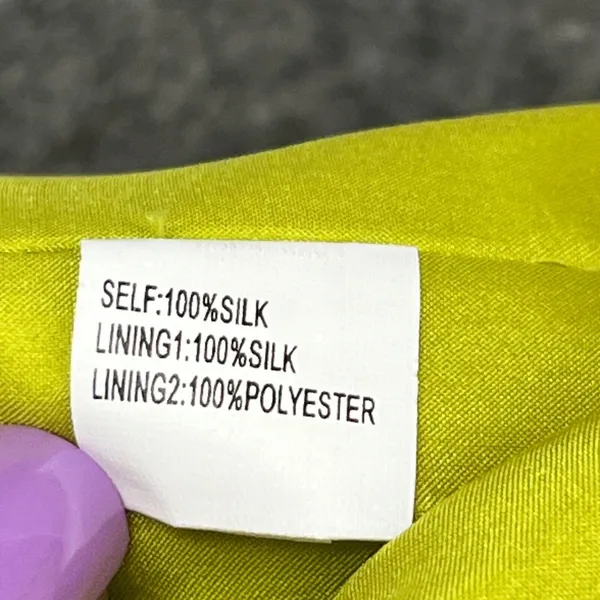 Kay Unger Y2K Dress 14 Chartreuse Yellow‎ Strapless Silk Floral Pleated Cocktail - Image 13
