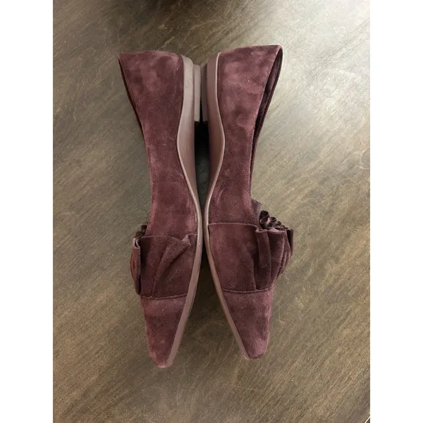Aerosoles Women's Ruffle Suede Pointed Toe Slip-On Ballet Flats Sz 8 Burgundy - Image 6