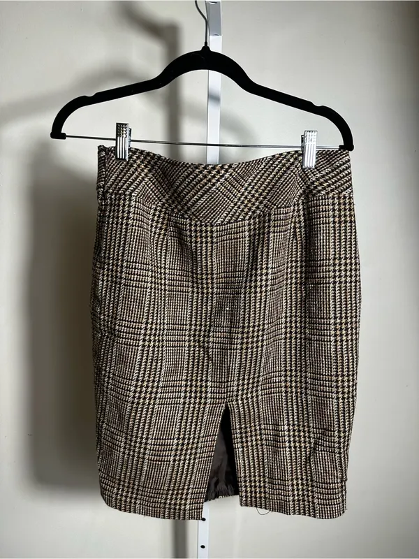 P191. The Limited Plaid Wool Blend Pencil Skirt - Brown & Black - Image 5