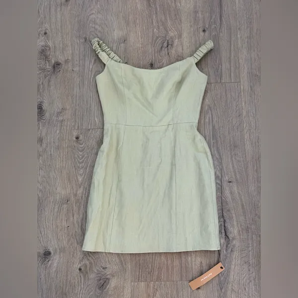 BRAND NEW Reformation Sawyer Linen Dress in Dry Herbs Green Size 2 - Image 4