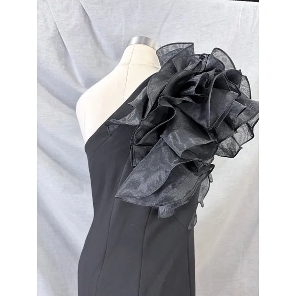 NWT Aidan Mattox Black One Shoulder Ruffle Cocktail Dress Sz‎ 10 - Image 9