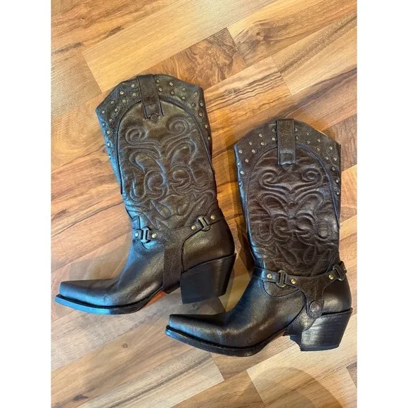 Steve Madden‎ Western Boots Womens Brown bronze Studded Harness Pointed Toe EUC - Image 2