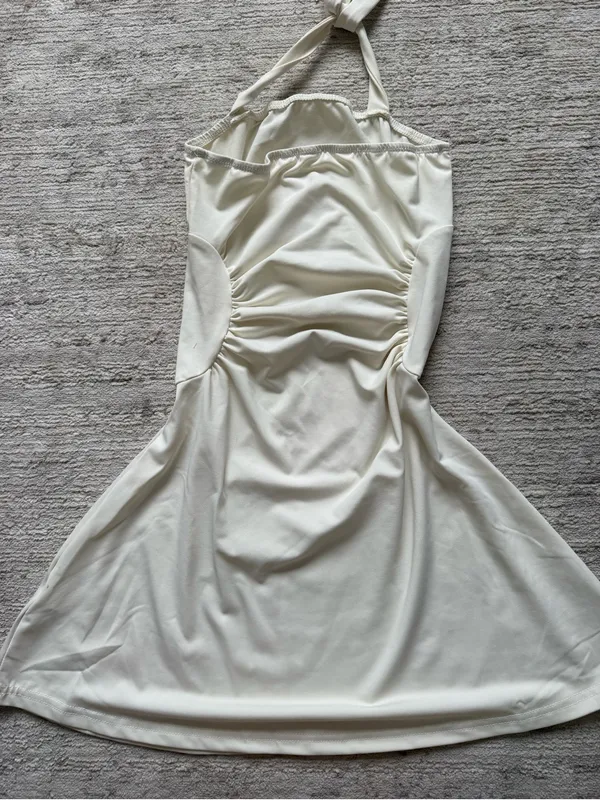 SHEIN White Halter Ruched Side Mini Dress (Size XS) - Image 4