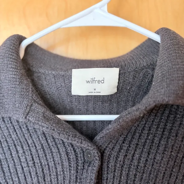 Wilfred Cardigan Women‎ Size M Dark Grey 100% Merino Wool Cropped Ribbed Polo - Image 4