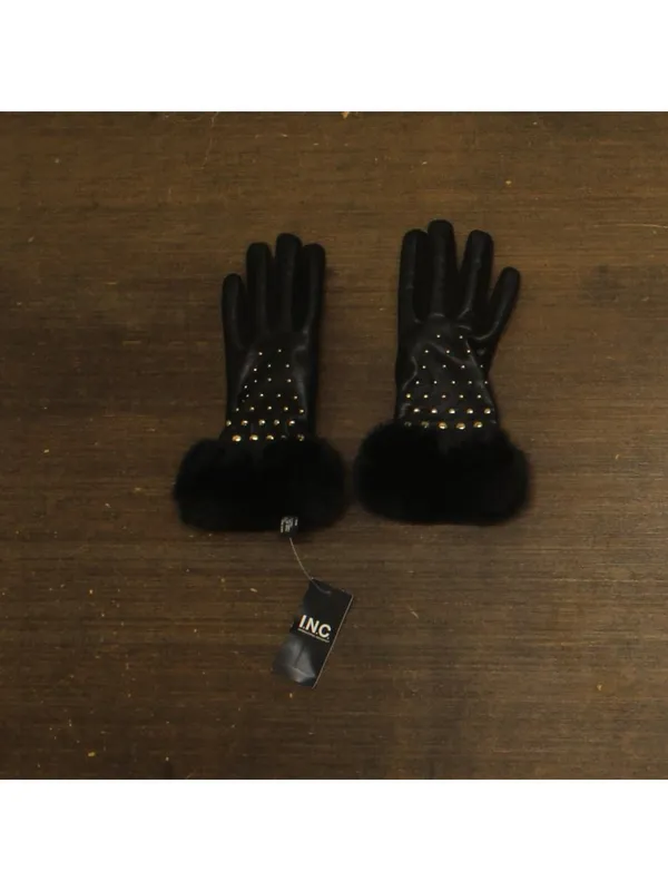 NWT INC International Concepts Studded Faux Fur Cuff Gloves IN2542504 Black M - Image 2