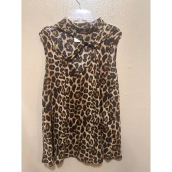 Leopard Print Sleeveless Mock Neck Top Animal Print Tank Blouse Size Medium‎ - Image 2