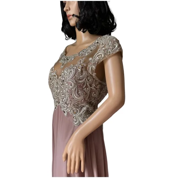 Mother of bride Embellished Illusion Jewel Neck A-line gown size large - large - Image 8
