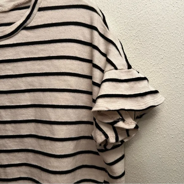 Kaileigh Striped Ruffle Sleeve Knit Top Cream Black Made‎ in USA Womens - Image 4