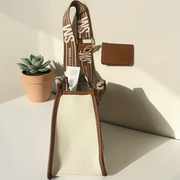 Steve Madden BWEBBER Mini Tote‎ Bag Womens Small Creme Brown NEW Crossbody Purse - Image 4