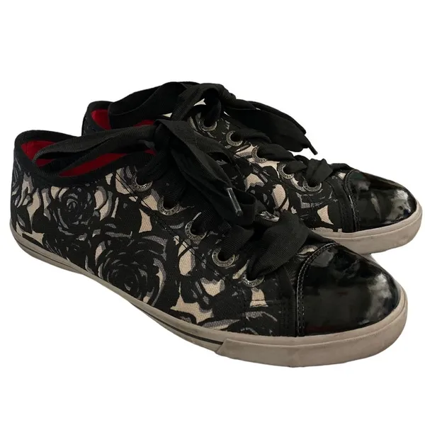 Brighton "Sketch" Cream & Black Floral Flat‎ Fashion Sneakers Shoes size 7.5 - Image 3