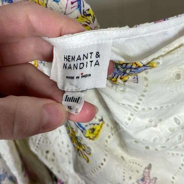 HEMANT & NANDITA Vana One Sleeve‎ / Shoulder Floral Ruffled Mini Dress Size XL - Image 5