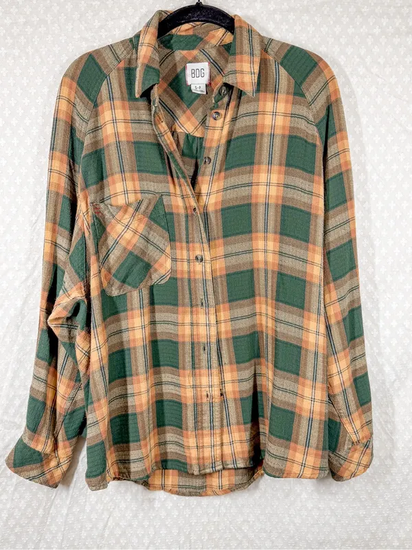 Urban Outfitters BDG‎ Brown Green Plaid Button Down Oversized Flannel - Image 2