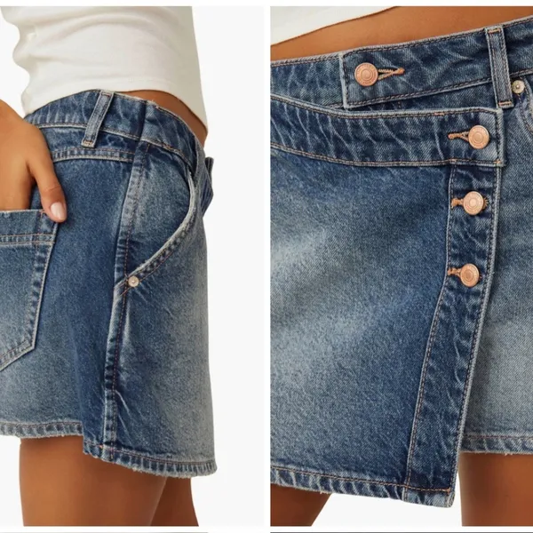 FREE PEOPLE Wynne Denim Mini Skirt in Cornflower Blue Size 28 New NWOT Wrap - Image 3