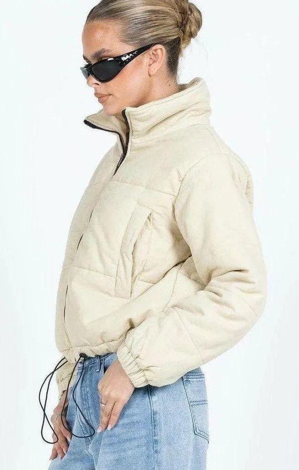 Princess Polly Beige Corduroy Puffer Jacket - Image 2