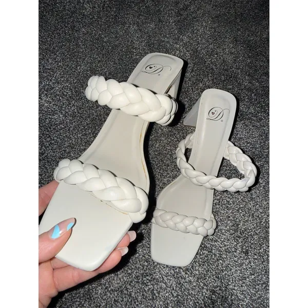 Dolce Vita Sandals Womens Size 10 Ivory Braided Slide Square Toe Block - Image 5