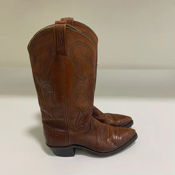 Vintage Dan Post Exotic Lizard Cowboy‎ Boots Brown Size 6.5 - Image 3