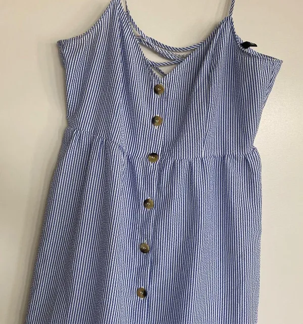 H&M button front midi dress striped blue white coastal sundress 10 large - Image 8