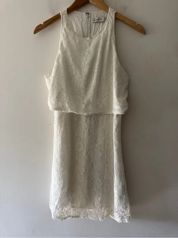 Abercrombie & Fitch White Lace Overlay‎ Tiered Dress - Image 2