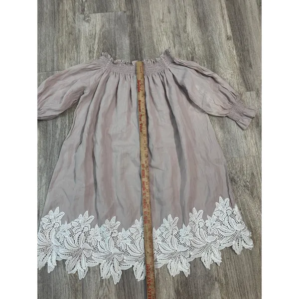 CAARA Off Shoulder Smocked Dress White Lace Trim Gauzy Boho Size S‎ - Image 4