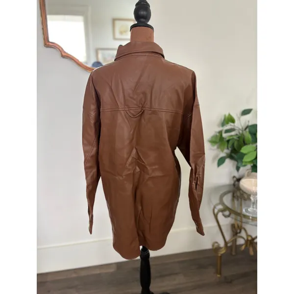 En;semble Faux Leather Shirt Jacket Button Down Oversized Brown‎ Shacket Medium Brown - Image 3