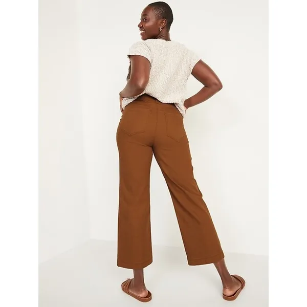 Old Navy Camel Tan Extra High Rise Cropped Wide Leg Comfy Pants Size 8 - Image 2