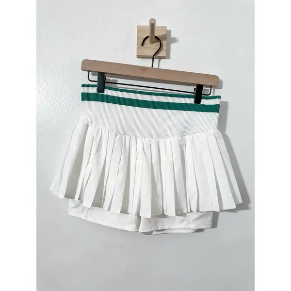 Free People Movement Doubles Skort White Pleated Green Stripes Med Golf - Image 2