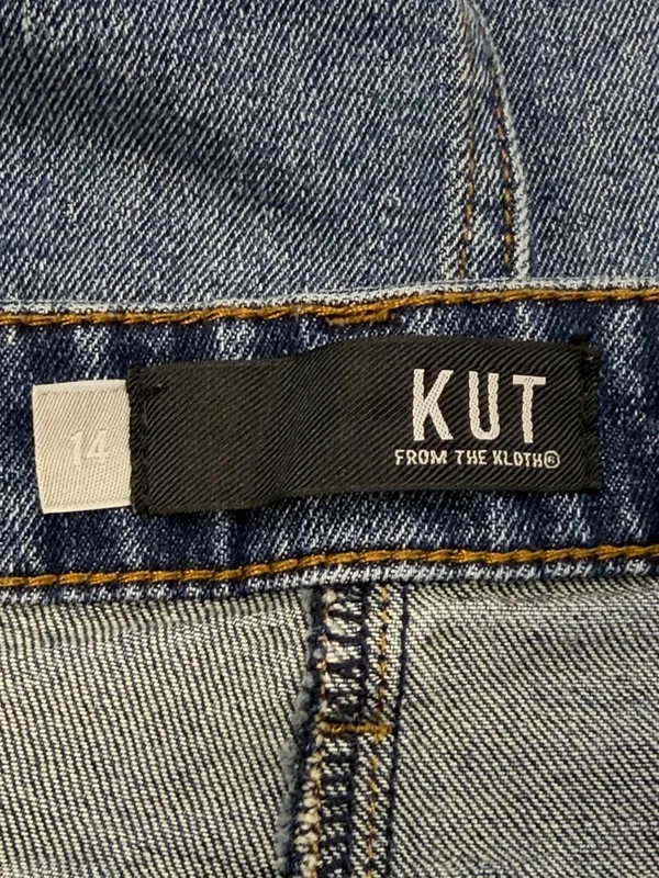 Kut from the Kloth Hannah Denim Distressed Frayed Hem Mini Jean Skirt 14 - Image 5