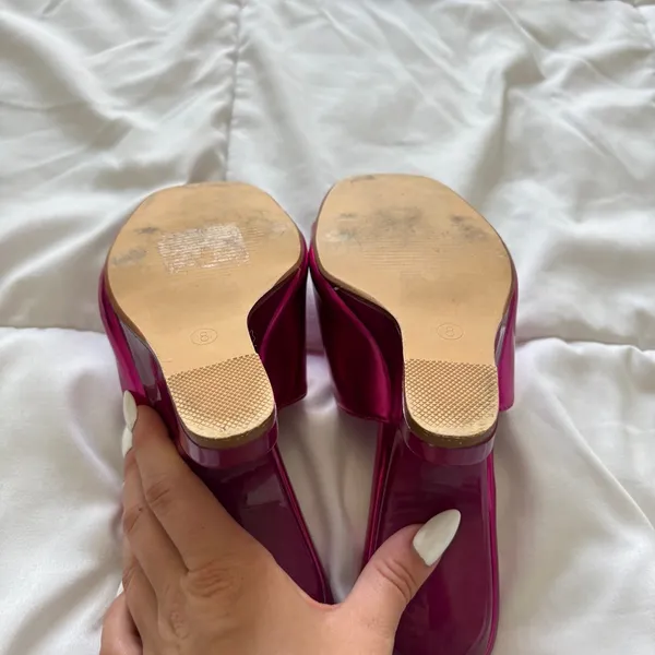 Vintage 90s Madrag Pink Architectural Wedge Sandals Sculpted Heel Mules Fuchsia - Image 11