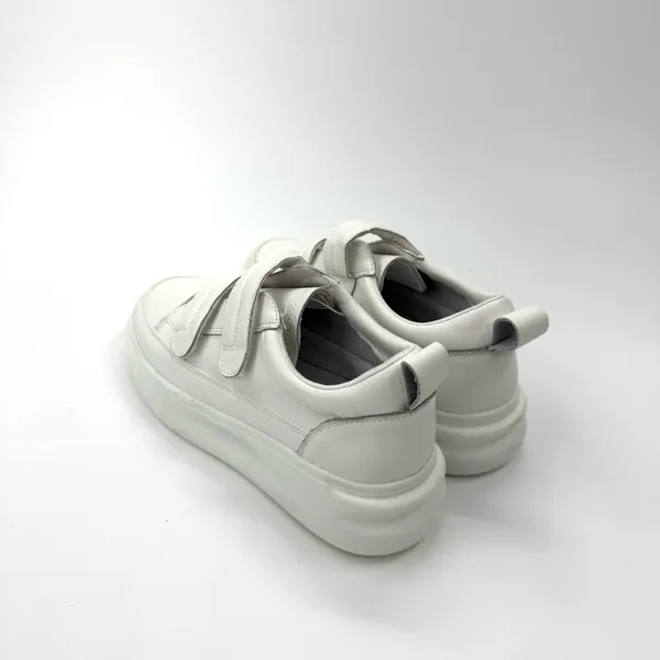 Low Top Velcro White Sneakers Split Cow Leather Sneakers Flat Trainers Flat Shoe - Image 8