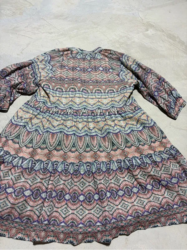 Amanda uprichard Diego Patterned Boho Tiered Dress large - Image 10
