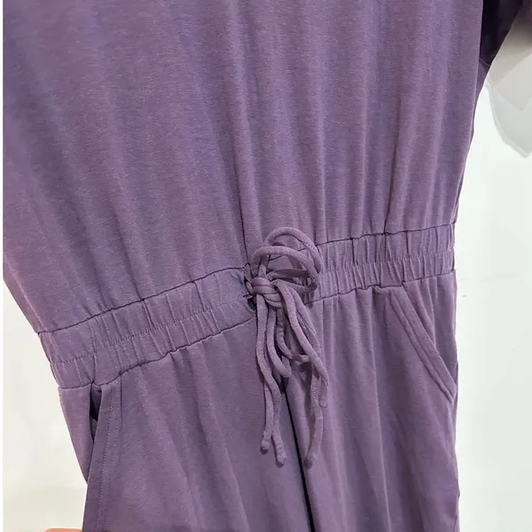 Pact Revive Organic Cotton V-Neck Short Sleeve Drawstring Jumpsuit Purple Small - Image 6