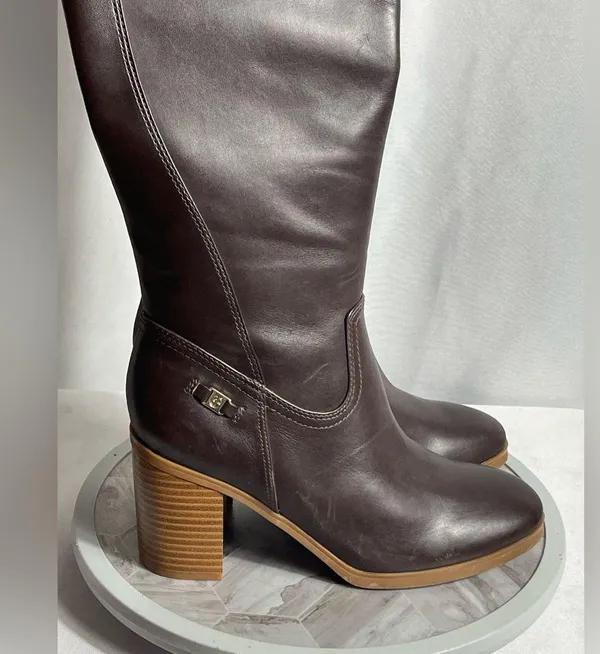 Giani Bernini Odettee Brown Tall Leather Block Heel Boots Size 8M - Image 4
