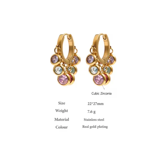Gold hoop earrings with colorful diamonds - Image 5