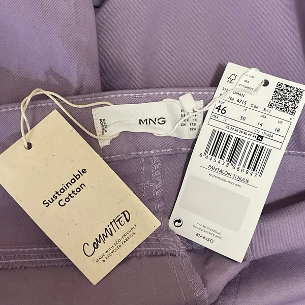 NEW MNG Mango Purple High Waisted Straight Leg Denim Jeans Trousers Pants Sz 14 - Image 4
