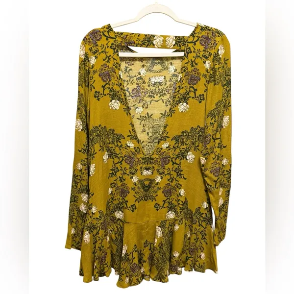 Free People Smooth Talker Tunic Top Womens S Mini Dress‎ Boho Floral Open Back - Image 4