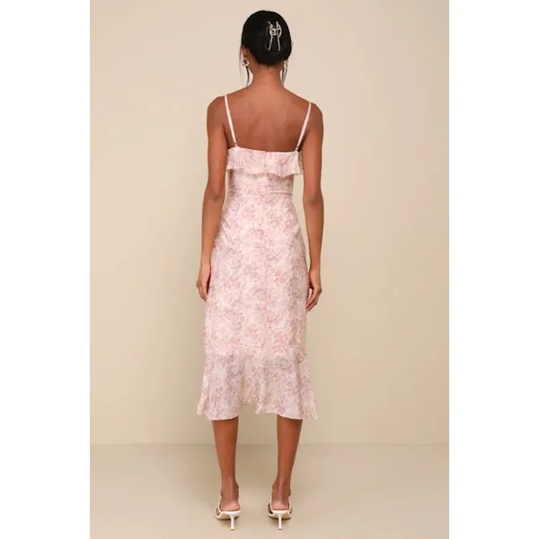 NWT Lulus Cherished Sweetheart Dusty Pink Floral Bustier Midi Dress Resort Sz M - Image 3