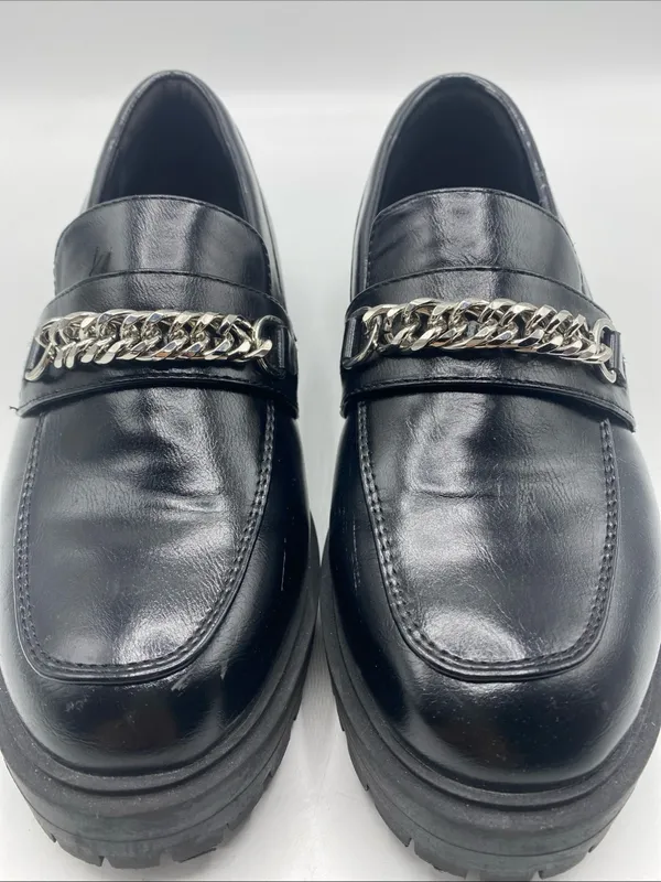 Yetier Black Platform Loafers Chunky Lug Sole Women's 7 Chain Detail Grunge - Image 2