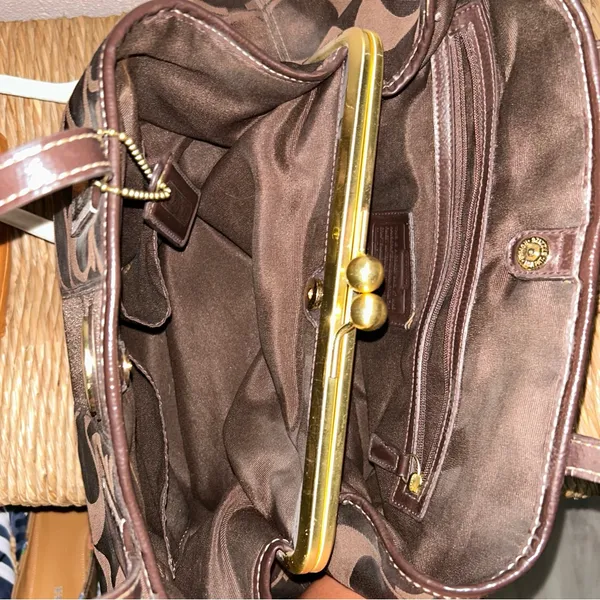 Coach Dark Brown Signature Tote with Leather Trim - Image 3
