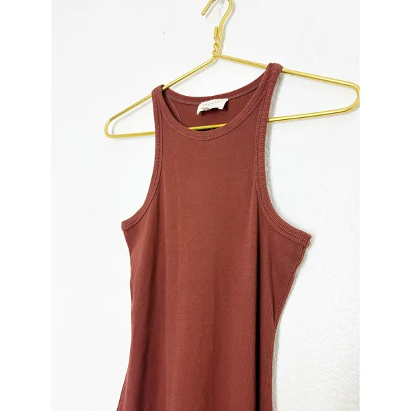 Sezane Erina Tank Midi Dress Size Small Brown Ribbed Quiet Luxury Classic - Image 7