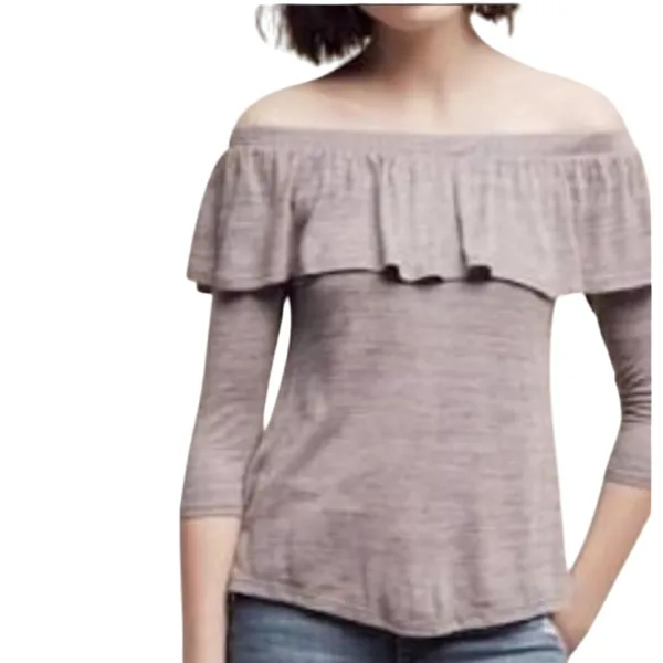Anthropologie Dolan Charla Heather Off Shoulder Ruffled Neckline Top Med - Image 7