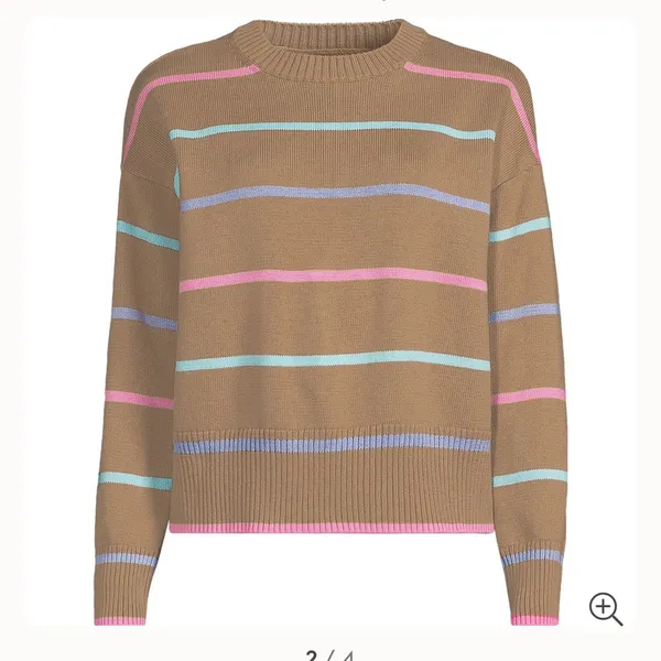 Lands End Women's Drifter Easy Fit Sweater Honey Beige Multi Stripe Large Cotton - Image 3
