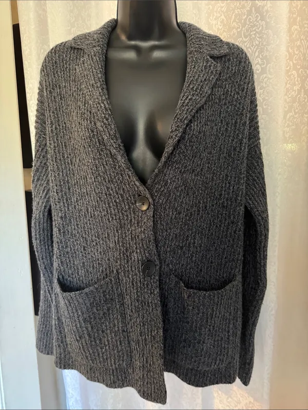 Nordstrom Dark Gray Ribbed Button-Front CardiganSz: S - Image 2