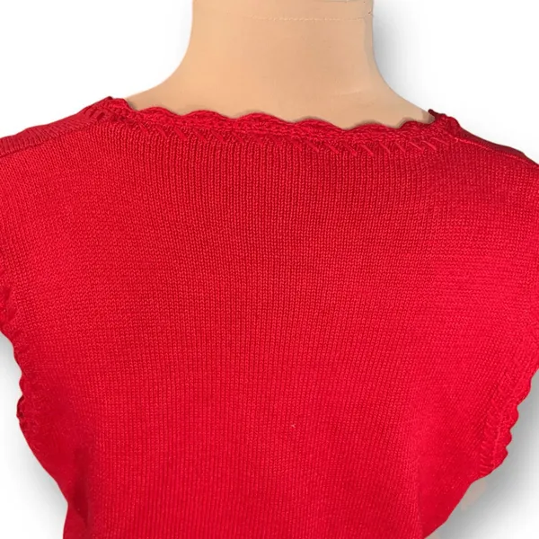 Vintage Red Embroidered Knit Sweater Vest Floral Cottagecore Medium Plaid Floral - Image 3